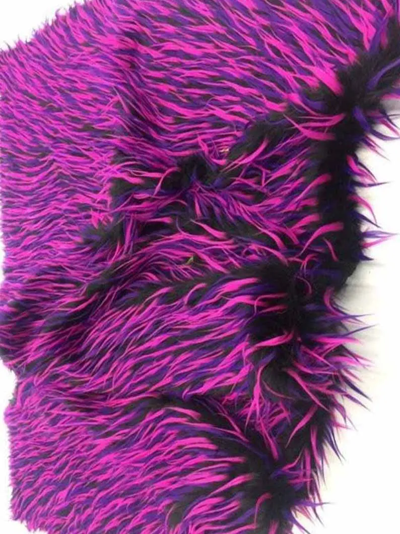 Tri-Color Spiked Faux Fur By The Yard – Purple & Fuchsia On Black Base 1