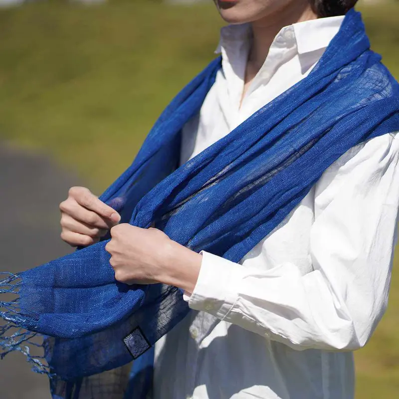 Triple-Dipped Natural Indigo Stole – Hand-Dyed Silk-Cotton Scarf By Kesennuma Indigo Artisans 1