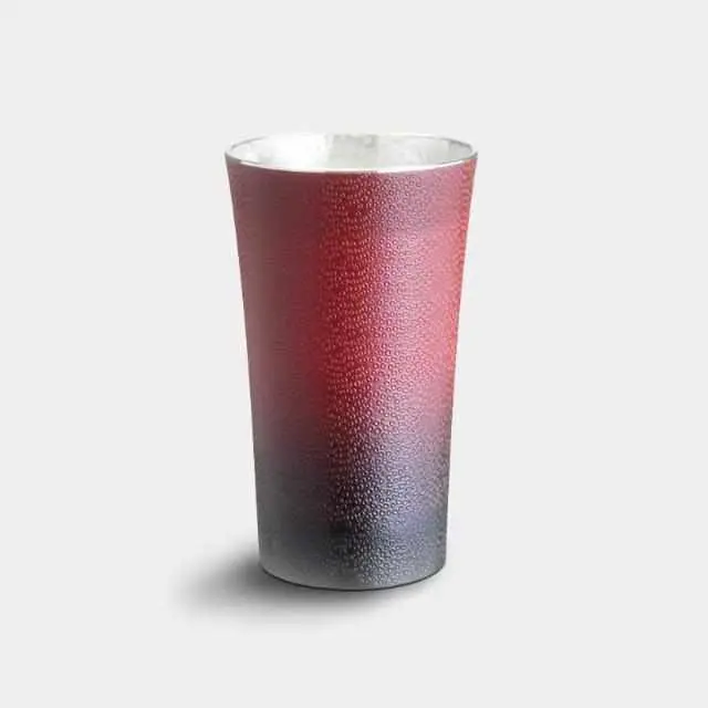 Tsugaru-Finish Red Pewter Mug With Fine-Grain Textured Surface 1