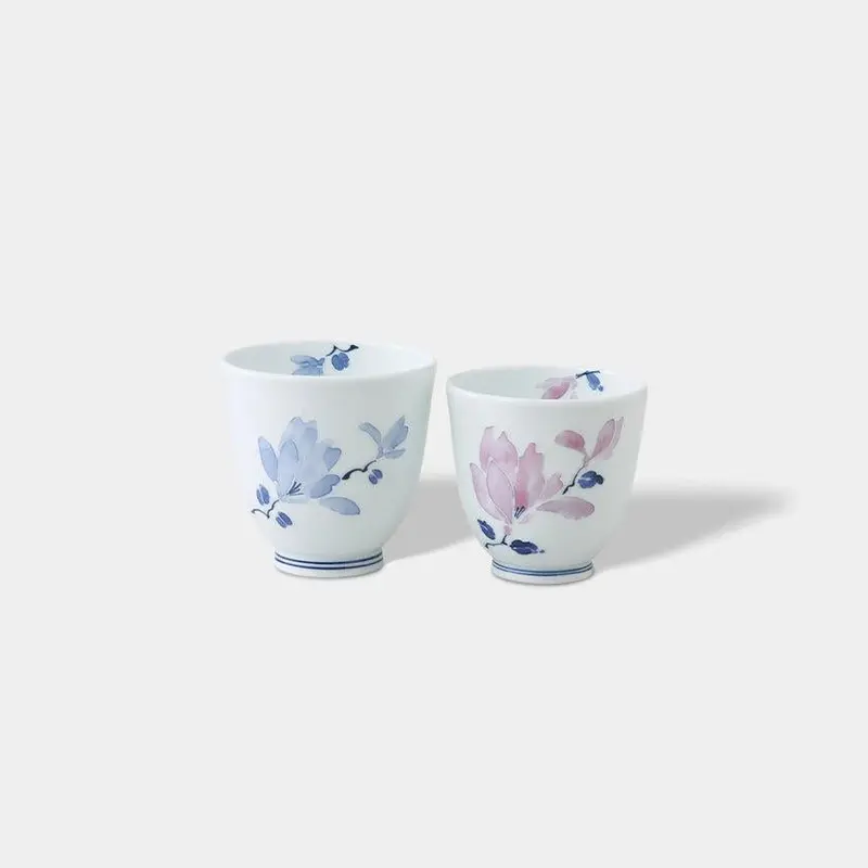 Tsuji-Gahana Pattern Japanese Tea Cup Pair – Hand-Painted Hasami Yaki By Saikai Toki 1