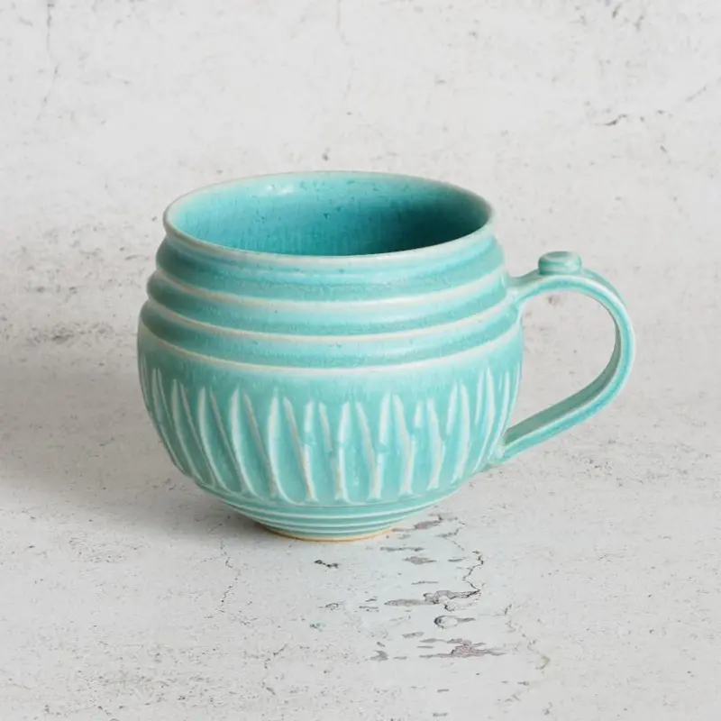 Turquoise Blue Ceramic Mug – Vibrant Otaniyaki Stoneware, Tamura 1786 1