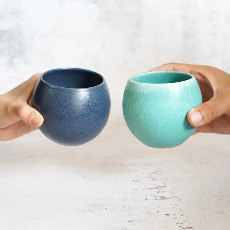 Turquoise Blue & Indigo Matte Cup Set – Handmade Otaniyaki Ceramics, Tamura 1794 1