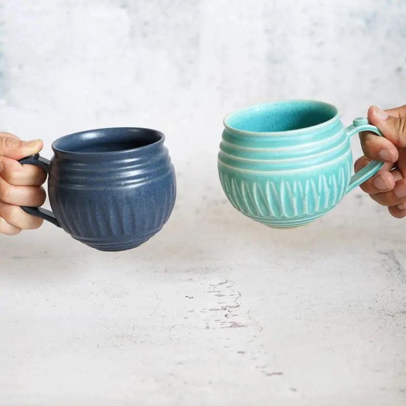Turquoise Blue & Indigo Matte Dual Mug Set – Contemporary Otani Ware, Tamura 1796 1