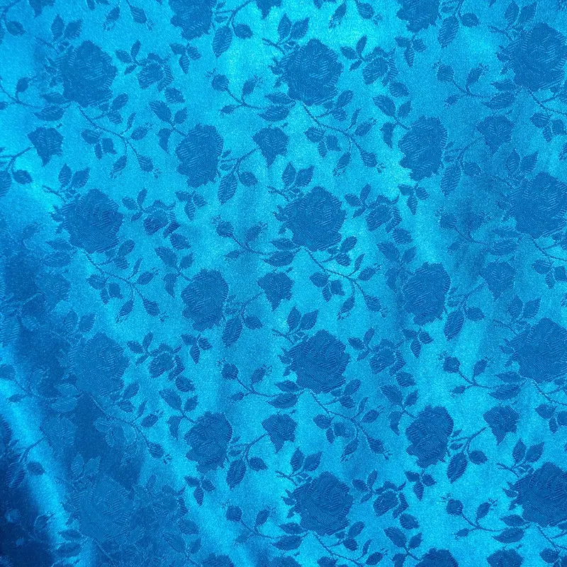 Turquoise Floral Brocade Jacquard Satin Fabric 1