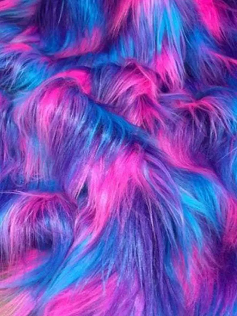 Turquoise-Focused Rainbow Tri-Tone Faux Fur – 60" Wide Long-Pile Fabric By Yard 1