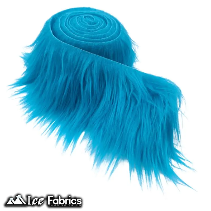 Turquoise Pre-Cut Shaggy Mohair Ribbon – Cool-Tone Faux Fur Fabric Roll 1