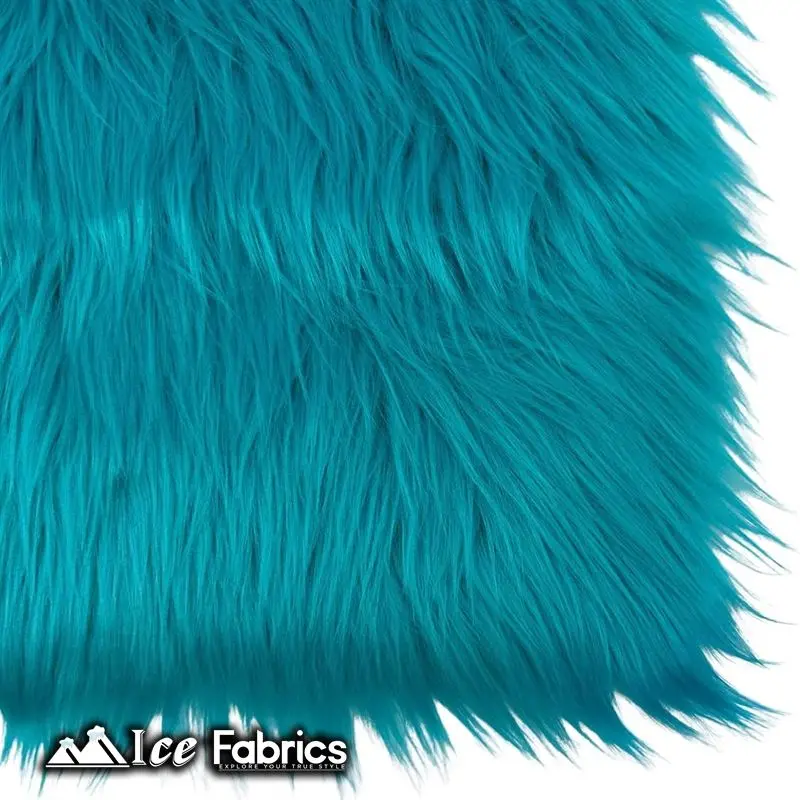 Turquoise Shaggy Faux Fur Fabric – Icefabrics Square Plush Texture 1