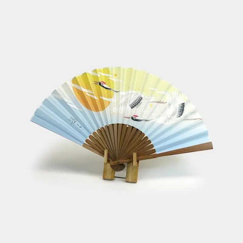 Two Cranes Hand Fan | Kaga Yuzen Dyeing With Gold Leaf Highlights | Some No Shiki 1