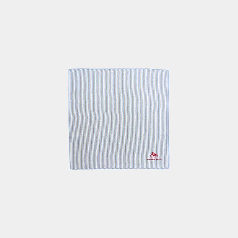 Two-Sided Gauze Handkerchief: Stripes & Bicycle Illustration | Hamamonyo 1