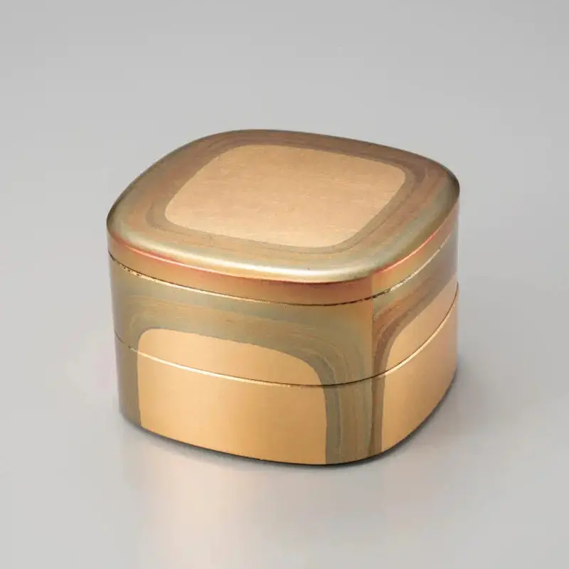 Two-Tier Kanazawa Gold Leaf Bento Box – Antique Foil Finish Lunch Container 1