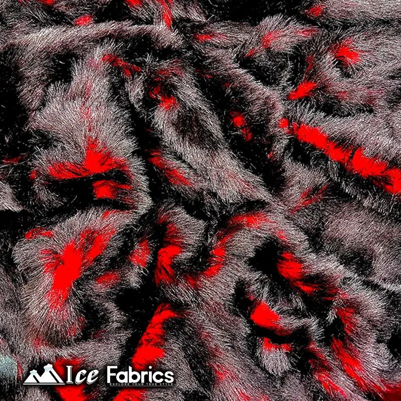 Two-Tone Red & Black Thick Faux Fur – Dense Pile, Bold Contrast 1