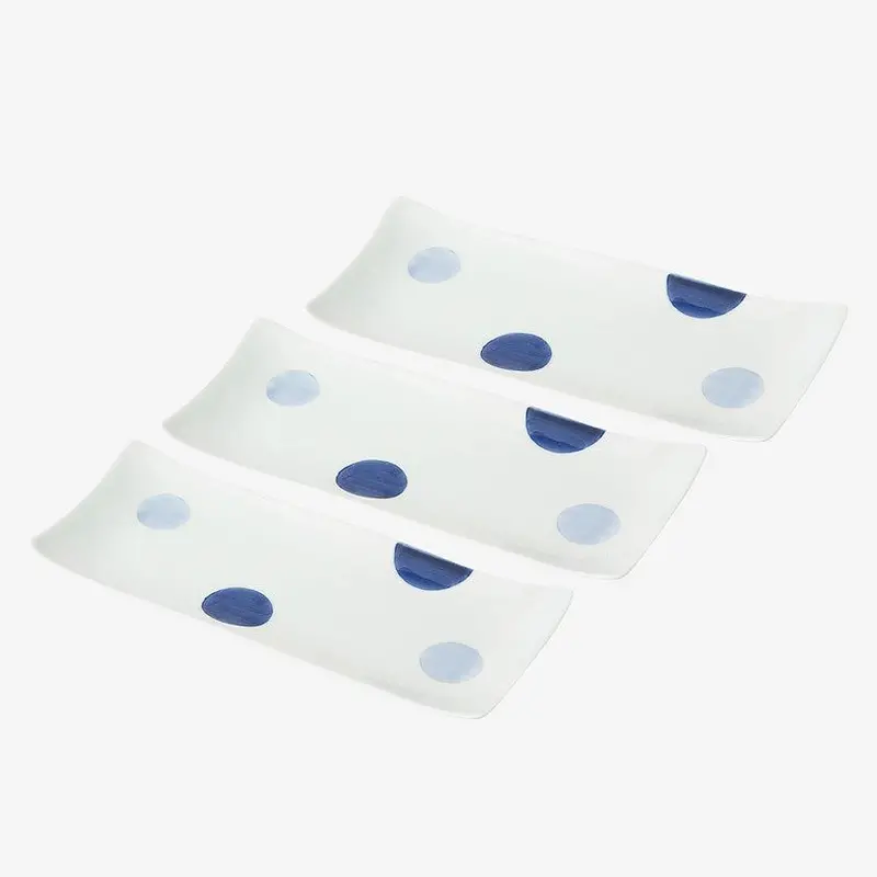 Two-Tone Round Pattern Dish Set – Blue Rectangular Trio | Hasami Ware 1