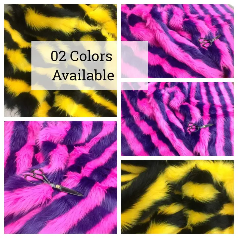 Two-Tone Striped Long-Pile Faux Fur Fabric – Luxury Blanket & Outerwear Material 1