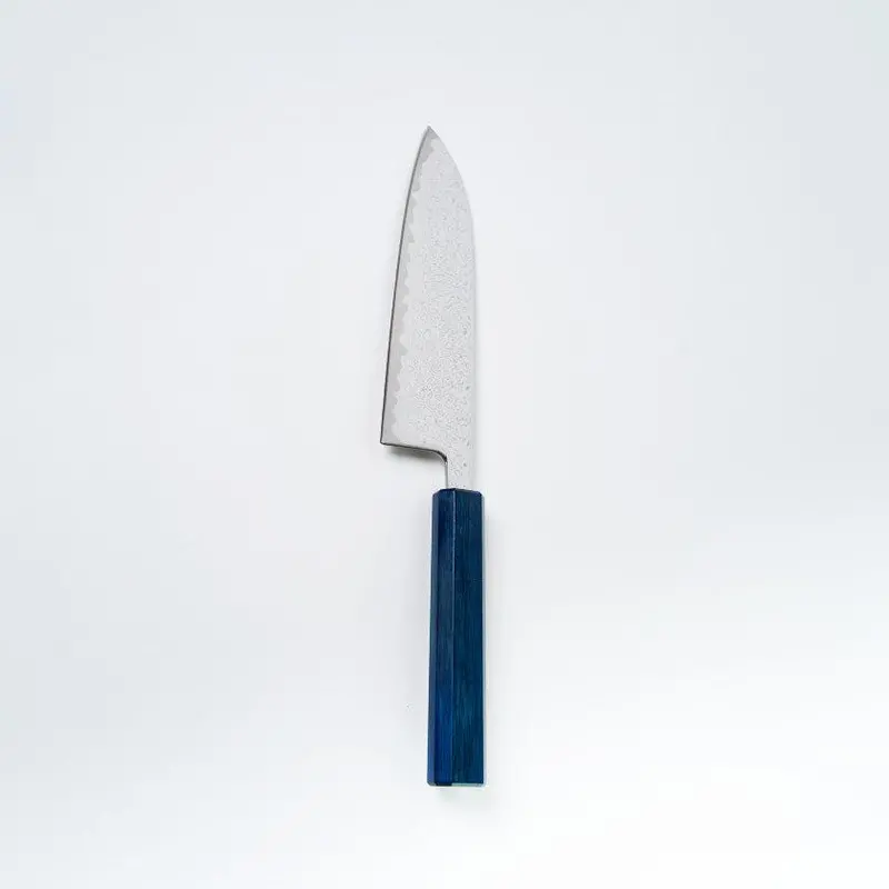 V10 Damascus Chef Knife – Indigo-Dyed Blue Octagonal Oak Handle (Becos Original) 1