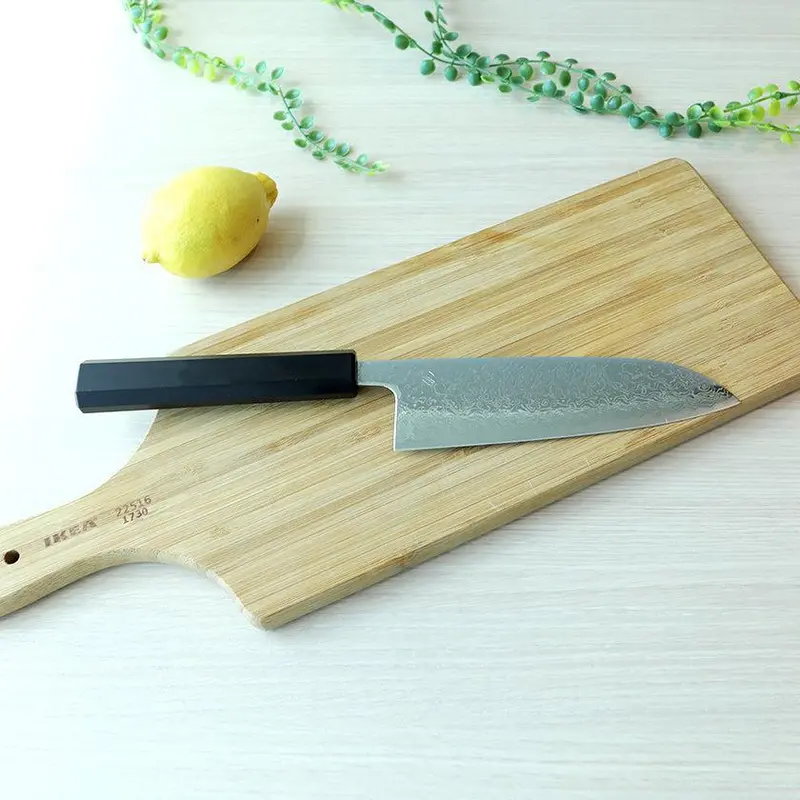 V10 Damascus Chef’S Knife – Indigo-Dyed Black Octagonal Oak Handle By Becos 1