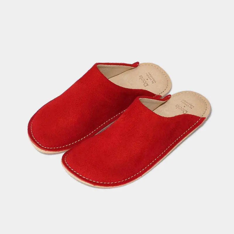 Velour Slippers In Red – Soft-Finish Leather Craft 1