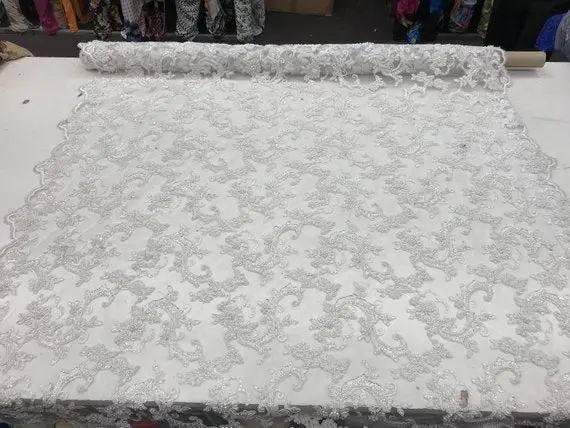 Versatile Beaded Mesh Lace Fabric For Custom Bridal Garments 1