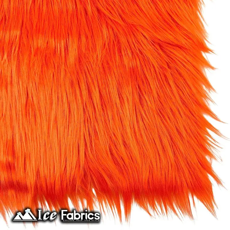 Vibrant Orange Shaggy Faux Fur Material – Icefabrics Long-Pile Square Weave 1