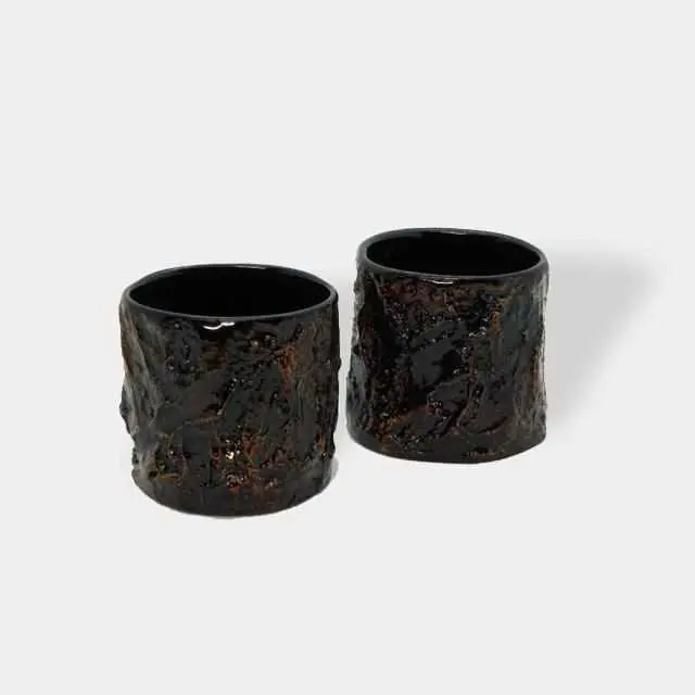 Wajima Lacquer Sake Cup Duo: Kokemusu Ochoko & Guinomi Pair By Studio Raku 1