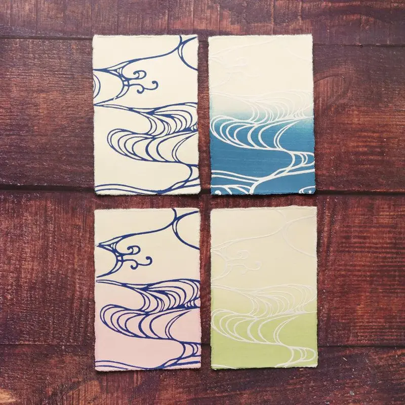 Water-Inspired Postcard Set – Tranquil 4-Color Collection (White, Blue, Pink, Green) | Karagen X Karakami 1