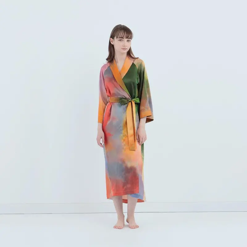Watercolor Silk Robe In Misty Lake Tone – Handmade Loungewear 1