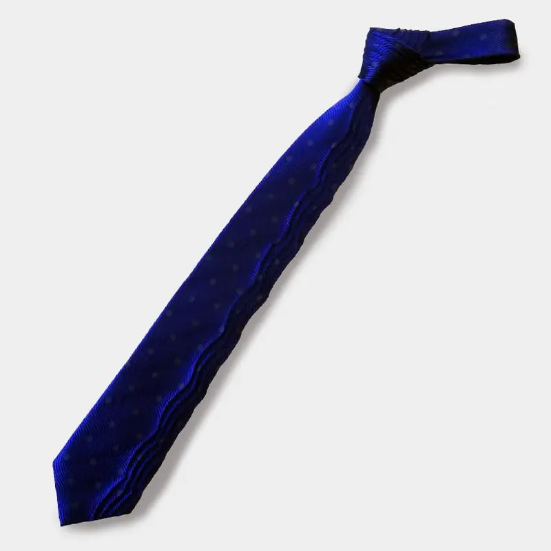 Wave Blue Pleated Silk Tie | Nekado Brand | Handwoven Nishijin-Ori Fabric 1