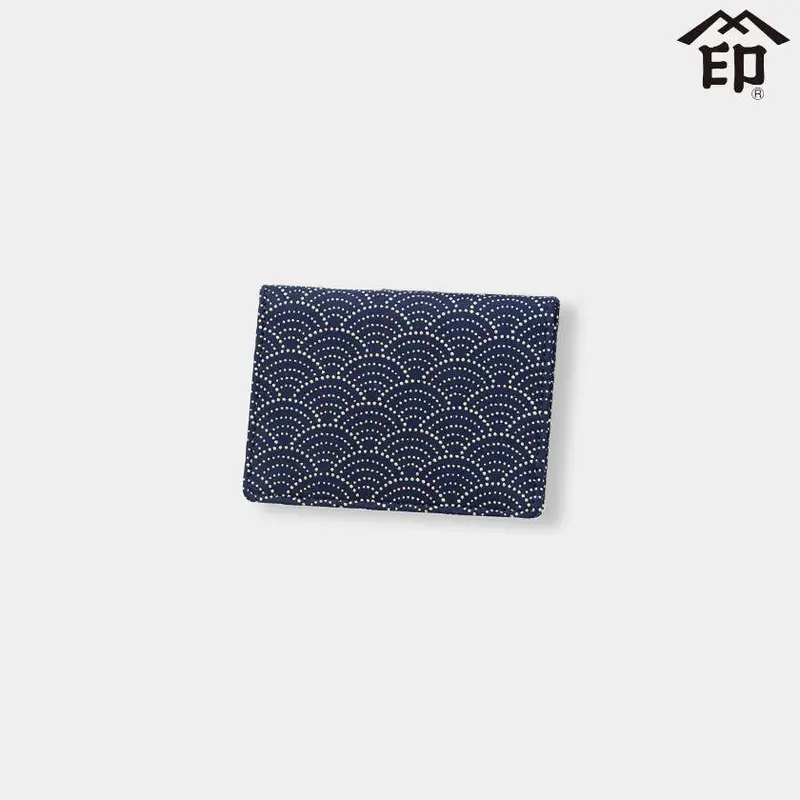 Wave Pattern License Card Case In Navy Blue & White Lacquered Deerskin | Koushu Inden By Inden-Ya 1