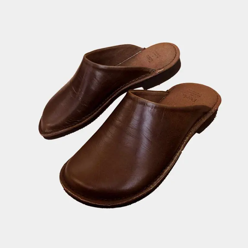 Waxed Leather Slippers – Dark Brown Patina Finish 1