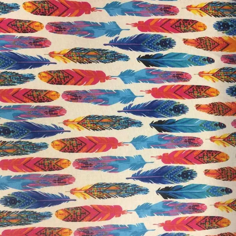White, Aqua & Fuchsia Feather-Print Rayon-Spandex Blend – 60" Wide Stretch Fabric 1