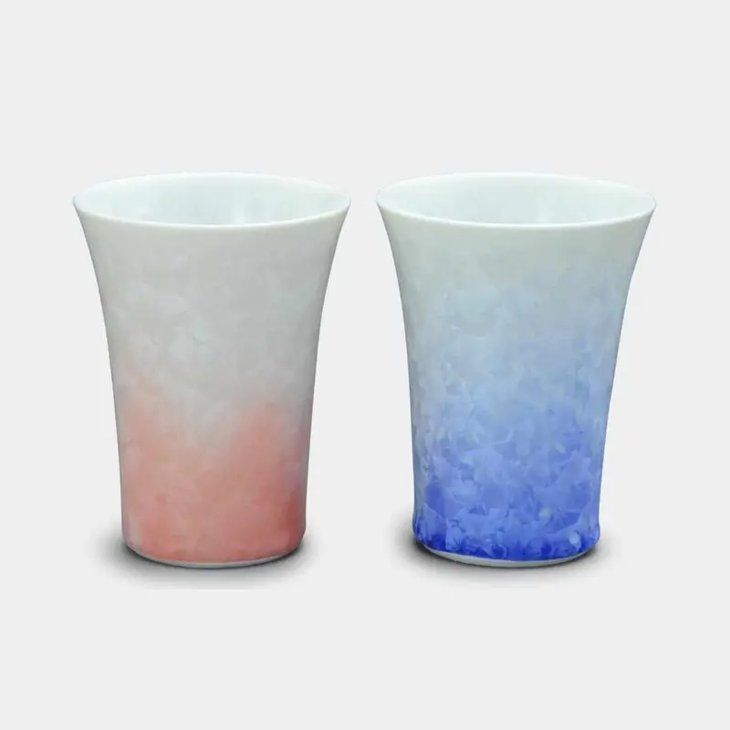 White-Base Blue-And-Red Flower Crystal Free Cup Set (2-Piece) – Touan × Kyoto Kiyomizu 1