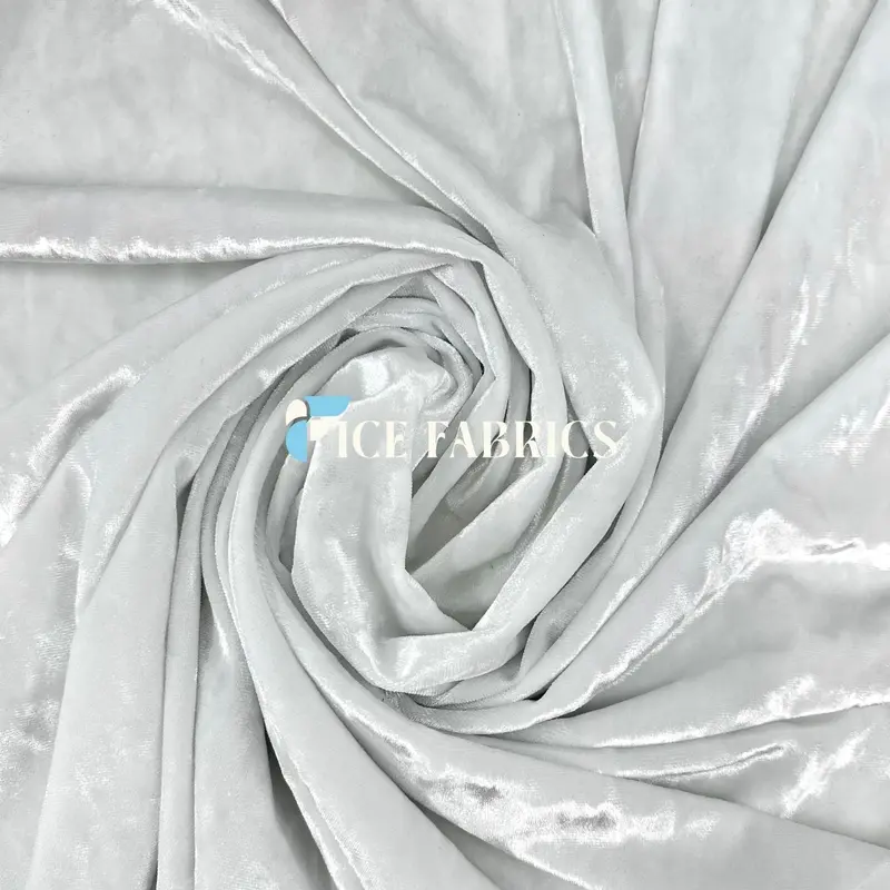 White Crushed Velvet Fabric With Stretch – Subtle Dimension & Softness 1