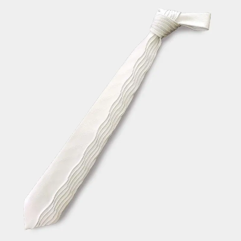 White Herringbone Pleated Tie | Nekado Brand | Classic Nishijin-Ori Design 1