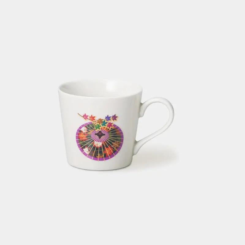 White Japanese Umbrella Ceramic Mug – Elegant Mino Ware By Marumo Takagi 1
