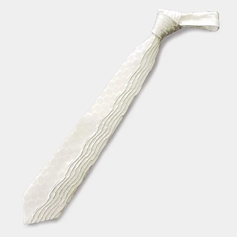 White Polka Dot Pleated Tie | Nekado Brand | Elegant Nishijin-Ori Textile 1
