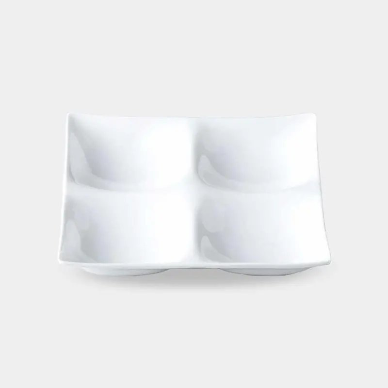 White Porcelain Moss-Finish Four-Compartment Serving Plate | Marumo Kato Pottery, Mino Ware 1