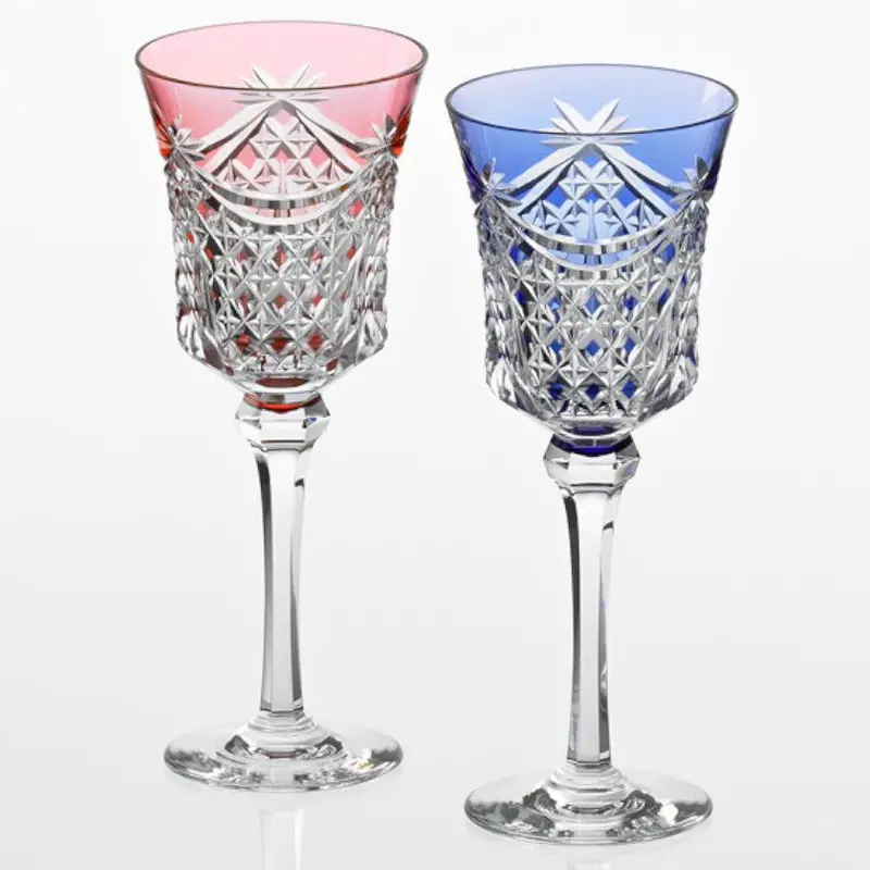 Wine Glass Duo – Draped Silhouette And Tetragonal Basket Weave, Edo Kiriko 1