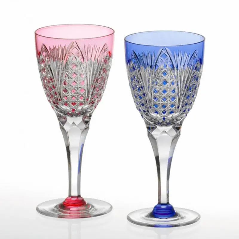 Wine Glass Set – Bamboo Leaves With Tetragonal Basket Weave, Kagami Crystal 1