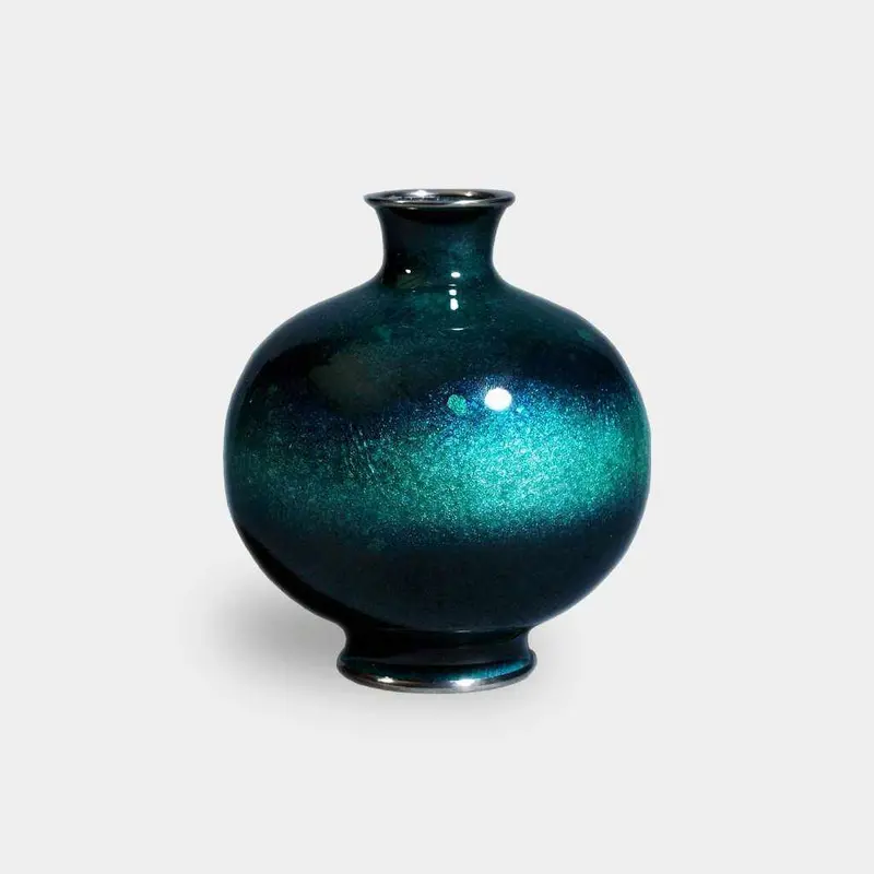 Wireless Green Water Universe Vase – 4.5″ Ball-Shaped Single-Wheel | Owari Cloisonné 1