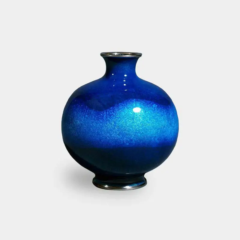 Wireless Tamagata Sora (Navy Blue) Universe Vase – 4.5″ Single-Wheel Design | Owari Cloisonné 1