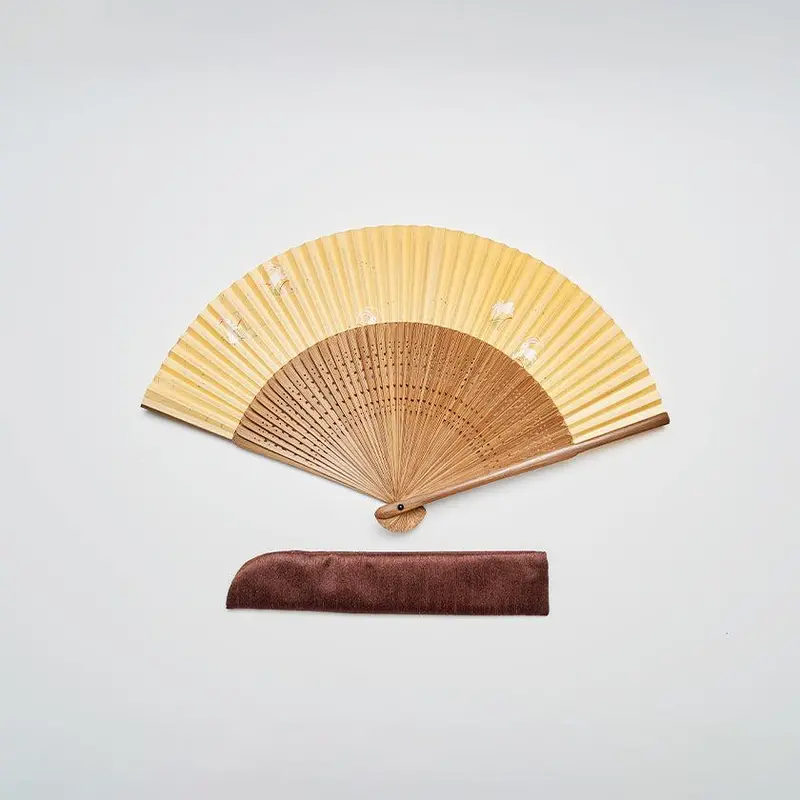 Women’S Orange Rabbit Nagoya Fan – Elegant Folding Design With Pouch 1
