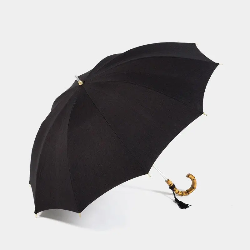Women’S Shantung Short Umbrella In Timeless Black – Sleek Tokyo Rainwear 1