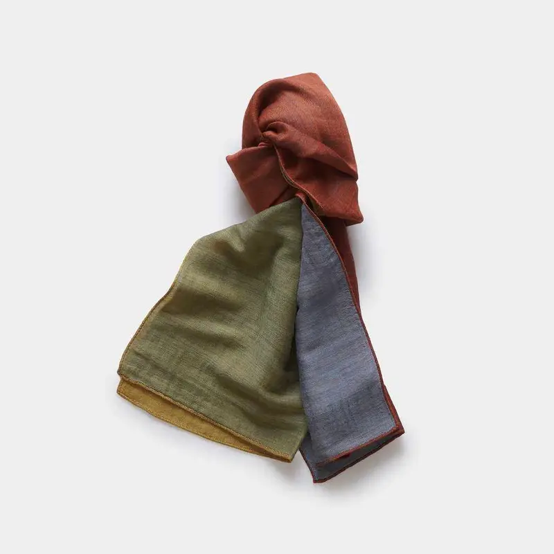 Yasuragi Erimaki Scarf – Gold, Moss Green, Terracotta, And Grayish Blue By Gunnai Textiles & Fuji Sakura 1