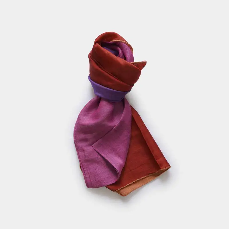 Yasuragi Erimaki Scarf – Pink, Purple, Orange, And Red Harmony By Gunnai Textiles & Fuji Sakura 1