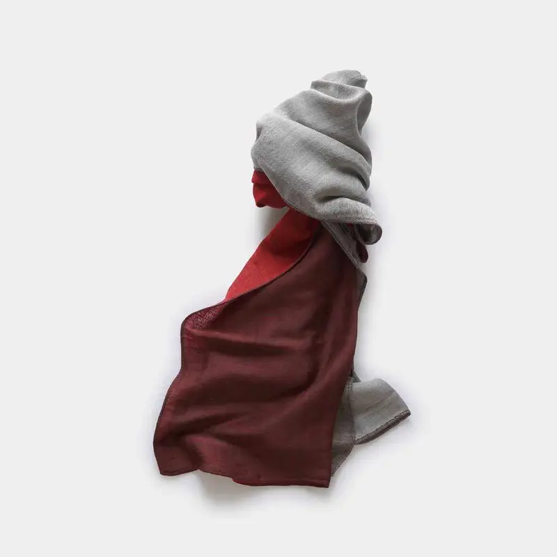 Yasuragi Erimaki Scarf – Red, Sand Beige, Wine, And Brown Palette By Gunnai Textiles & Fuji Sakura 1