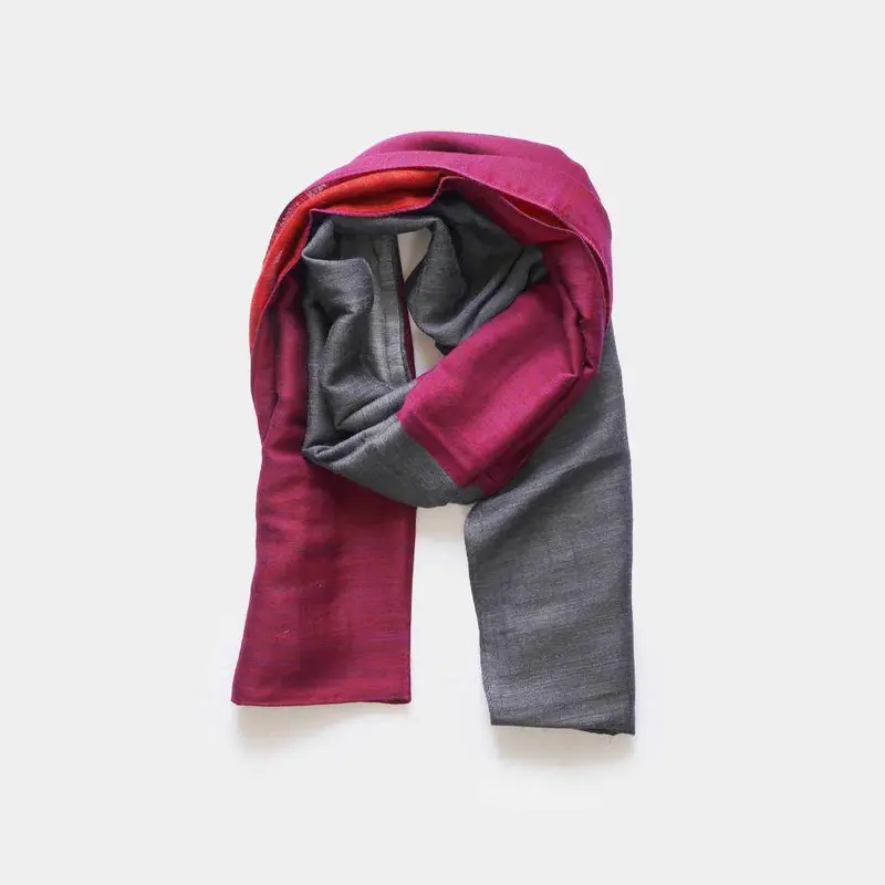 Yasuragi Erimaki Scarf – Silver, Gray, Dark Red, And Purple Blend By Gunnai Textiles & Fuji Sakura 1