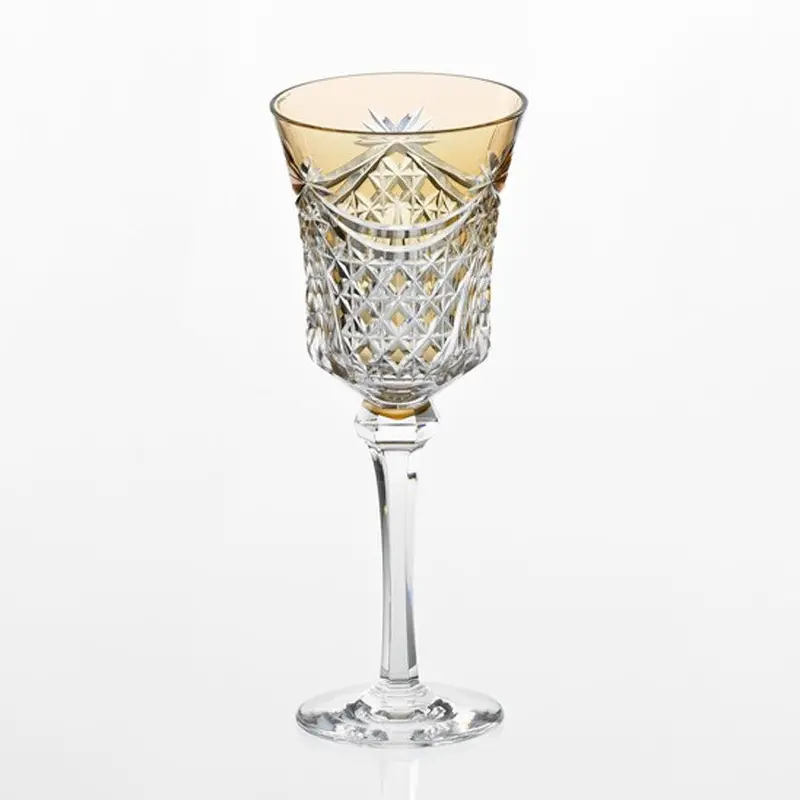 Yellow Drape & Tetragonal Basket Weave Wine Glass – Kagami Edo Kiriko 1