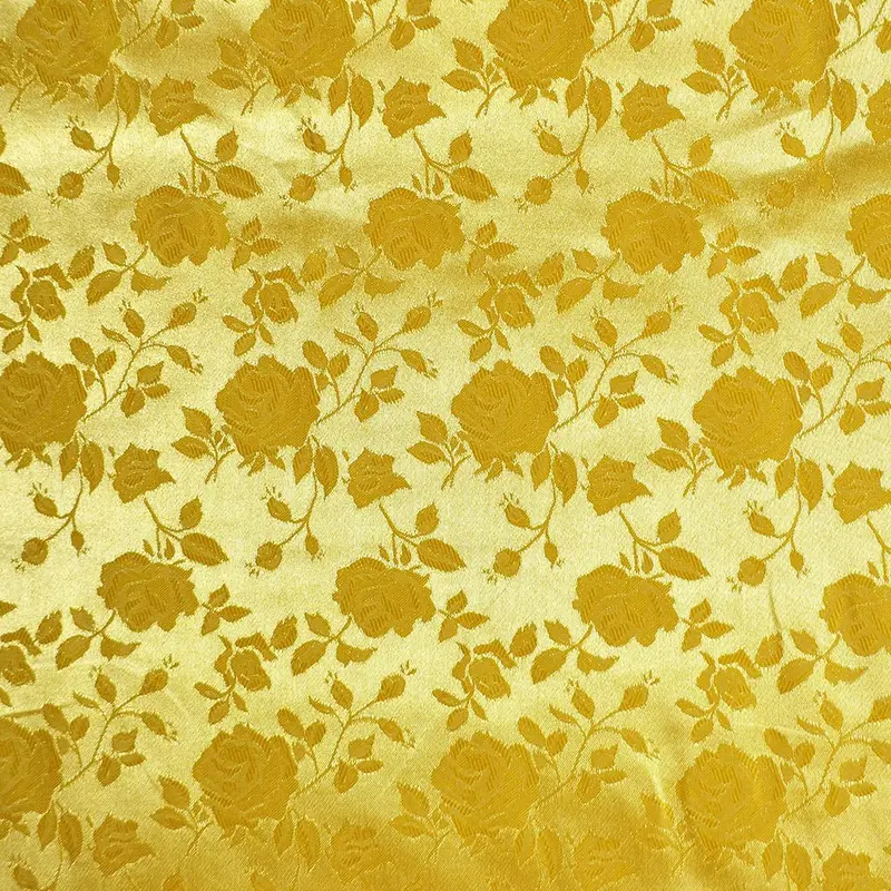 Yellow Floral Brocade Jacquard Satin Fabric 1