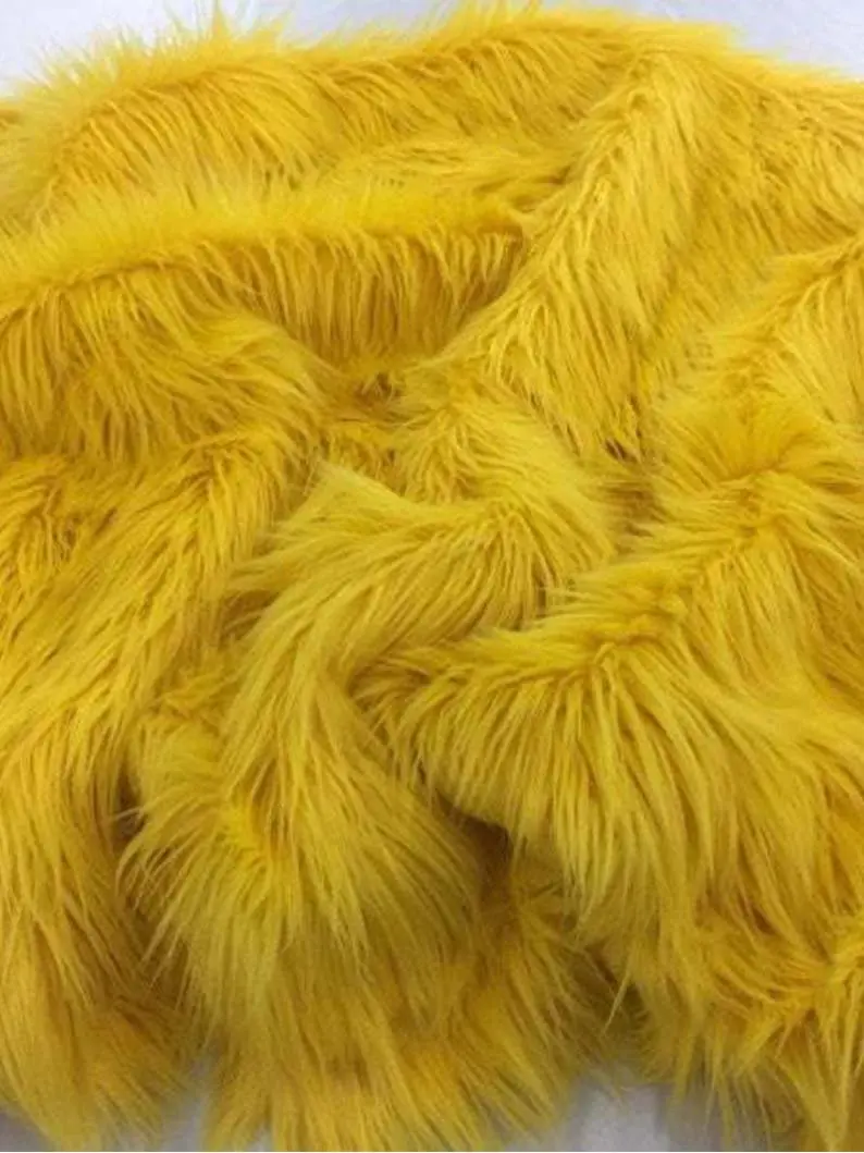 Yellow Mongolian-Style Faux Fur By The Yard – Luxe Pile For Coats & Throws 1