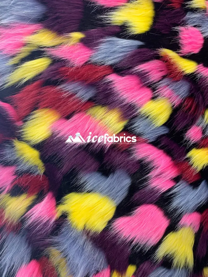 Yellow Pink Burgundy Animal-Style Faux Fur Fabric By The Yard 1