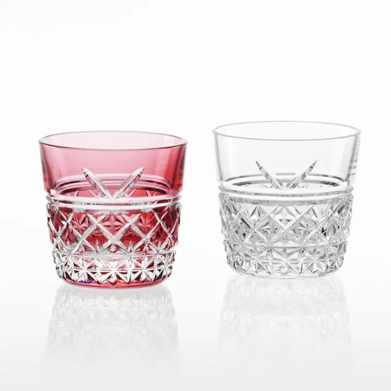 Yui Sake Cup Pair – Delicate Edo Kiriko Pattern By Kagami Crystal 1